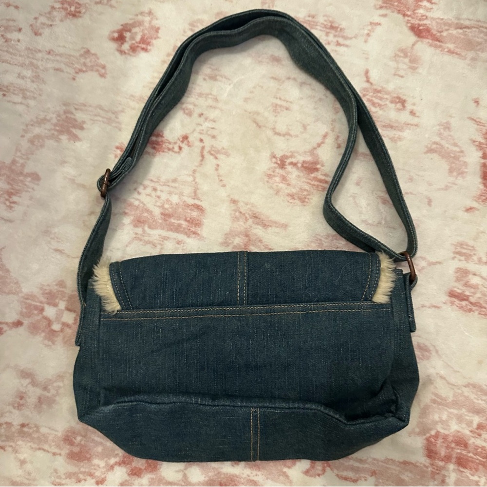 Vintage Y2K ROXY Denim Shoulder Bag with Faux Fur Trim - Picture 5 of 10